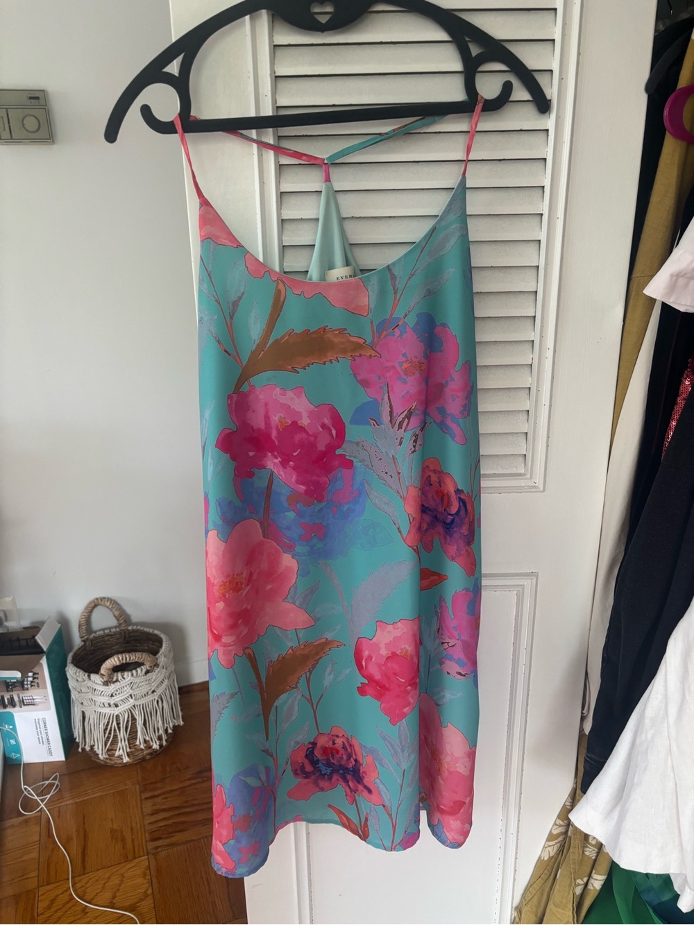 Turquoise Floral Slip Dress with Pink & Magenta Blooms